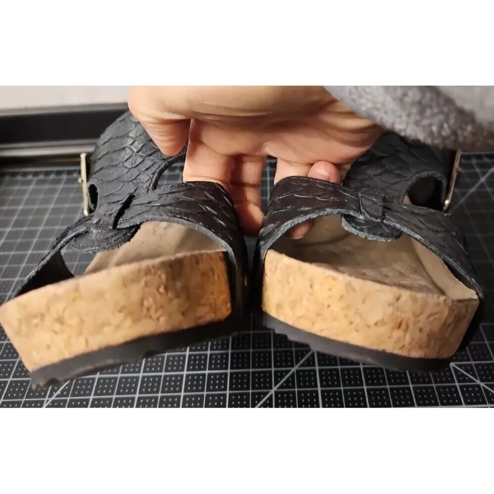 Walking cradles women THEA  wedges ankle‎ embossed  leather strap sandals 6.5M